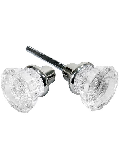 Pair of Fluted Glass Door Knobs With Solid Brass Shank